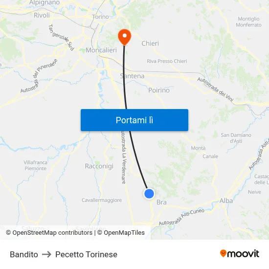 Bandito to Pecetto Torinese map