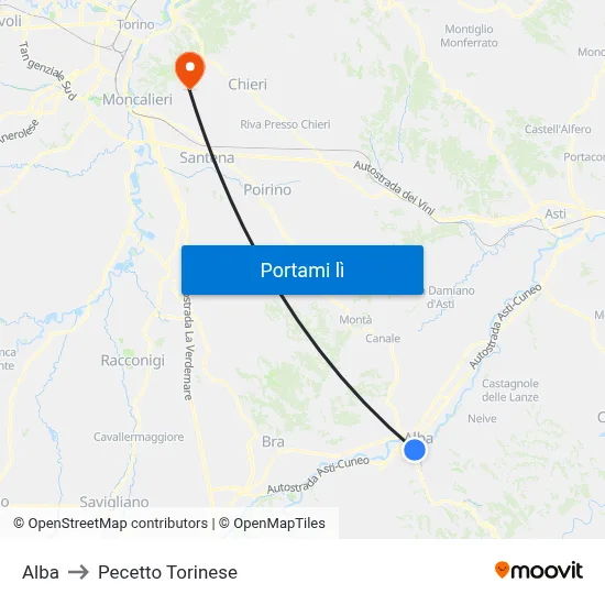 Alba to Pecetto Torinese map