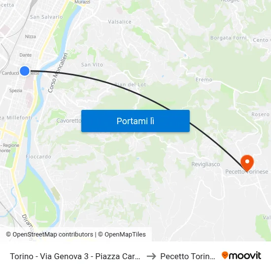 Torino - Via Genova  3 - Piazza Carducci to Pecetto Torinese map