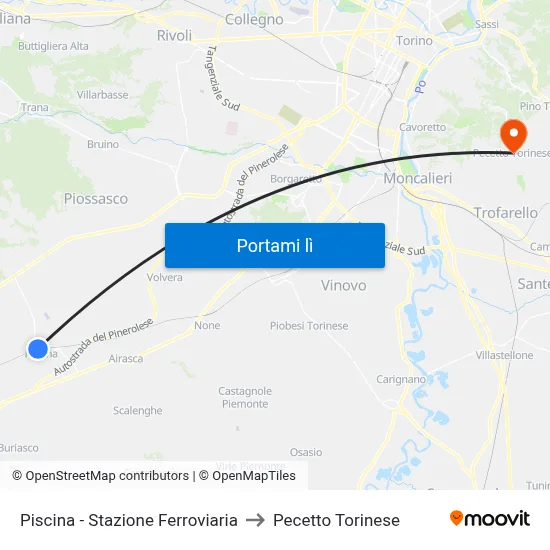 Piscina - Stazione Ferroviaria to Pecetto Torinese map