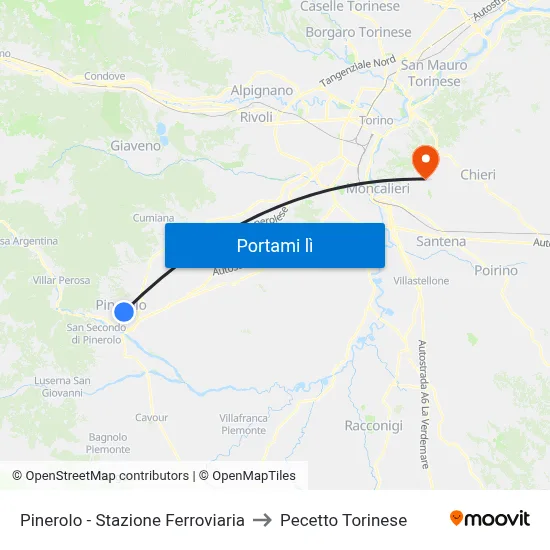 Pinerolo - Stazione Ferroviaria to Pecetto Torinese map