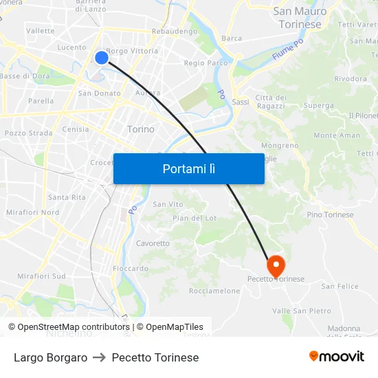 Largo Borgaro to Pecetto Torinese map