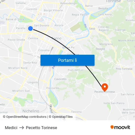 Medici to Pecetto Torinese map