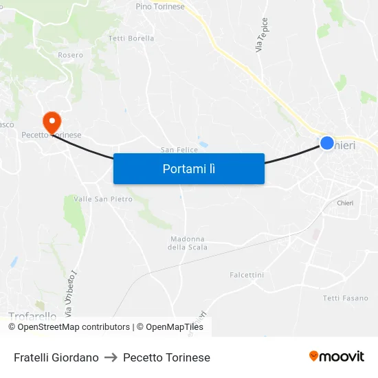 Fratelli Giordano to Pecetto Torinese map