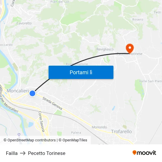Failla to Pecetto Torinese map