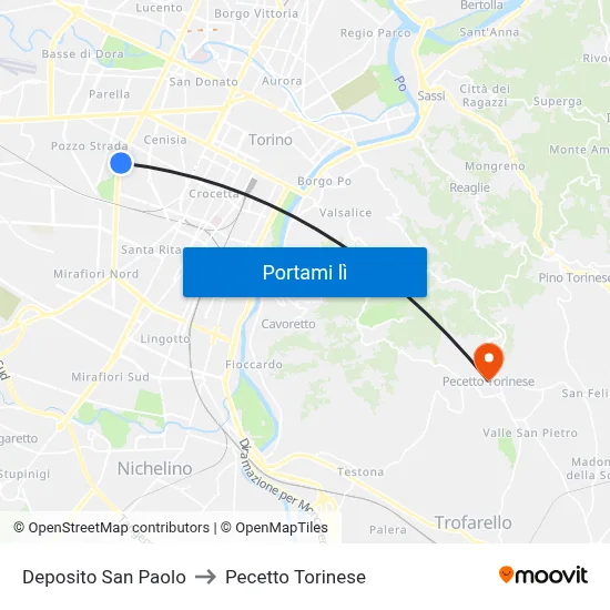 Deposito San Paolo to Pecetto Torinese map