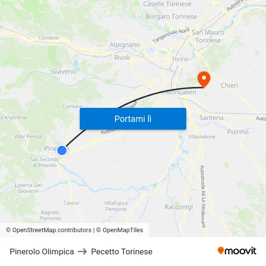Pinerolo Olimpica to Pecetto Torinese map
