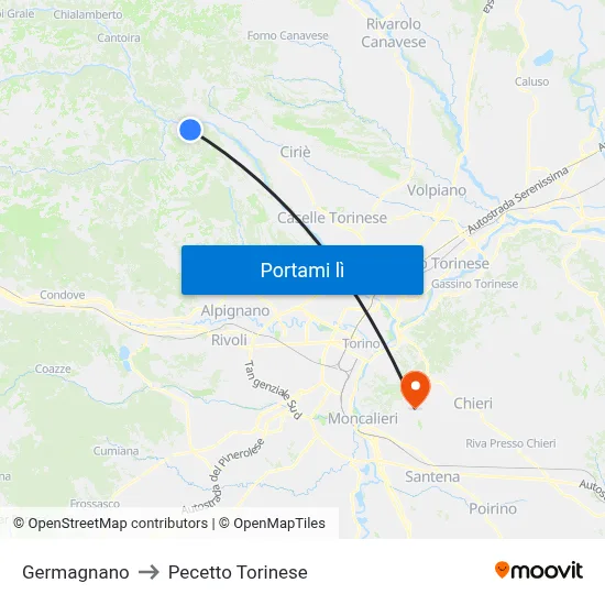 Germagnano to Pecetto Torinese map
