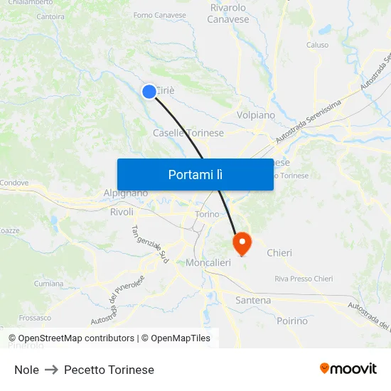 Nole to Pecetto Torinese map