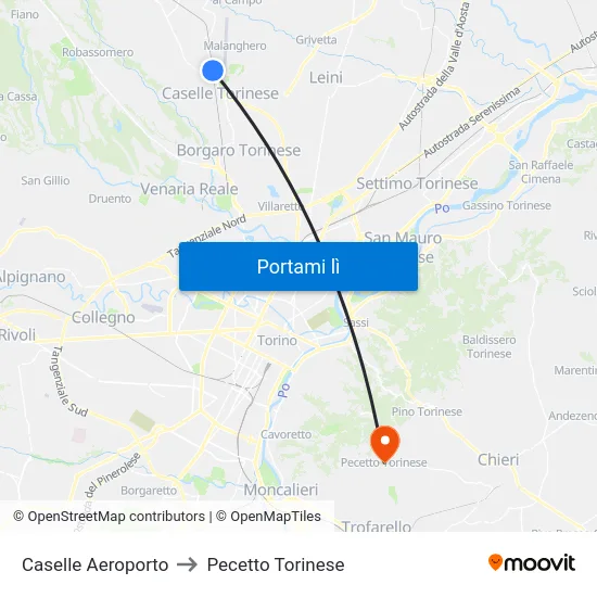 Torino Aeroporto Di Caselle to Pecetto Torinese map