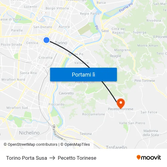 Torino Porta Susa to Pecetto Torinese map