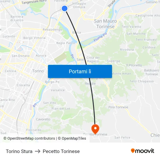 Torino Stura to Pecetto Torinese map