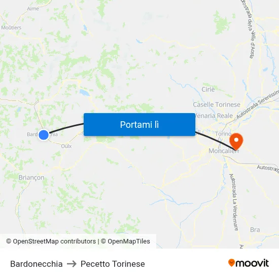 Bardonecchia to Pecetto Torinese map