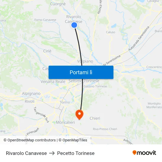 Rivarolo Canavese to Pecetto Torinese map