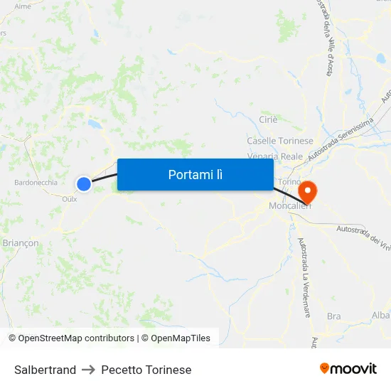 Salbertrand to Pecetto Torinese map