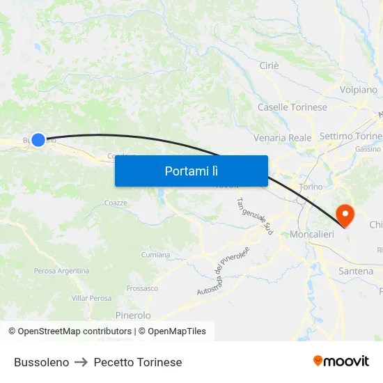 Bussoleno to Pecetto Torinese map