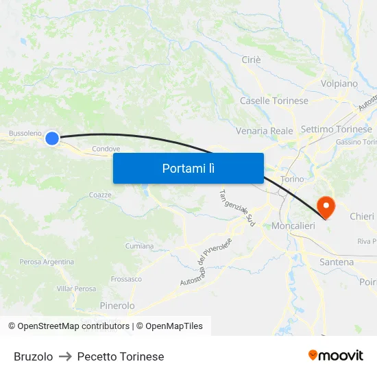 Bruzolo to Pecetto Torinese map