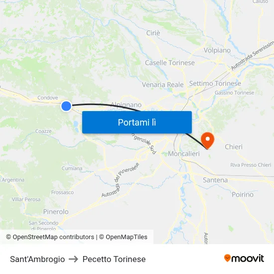 Sant'Ambrogio to Pecetto Torinese map