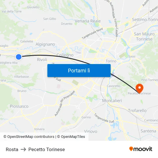 Rosta to Pecetto Torinese map