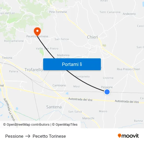 Pessione to Pecetto Torinese map