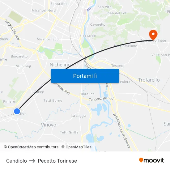 Candiolo to Pecetto Torinese map