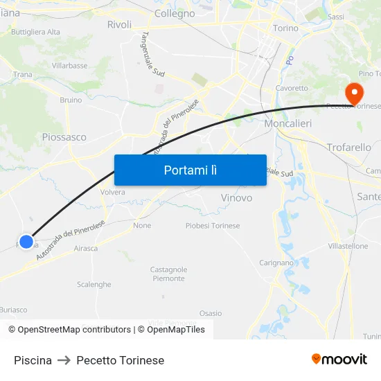 Piscina to Pecetto Torinese map