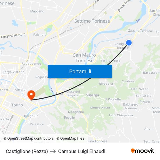 Castiglione (Rezza) to Campus Luigi Einaudi map