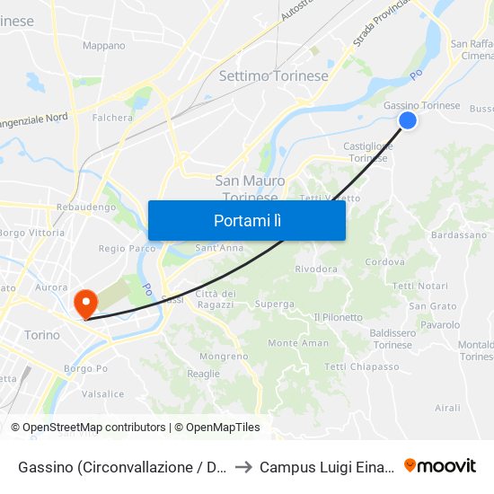 Gassino (Circonvallazione / Diaz) to Campus Luigi Einaudi map