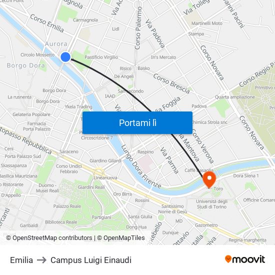 Emilia to Campus Luigi Einaudi map