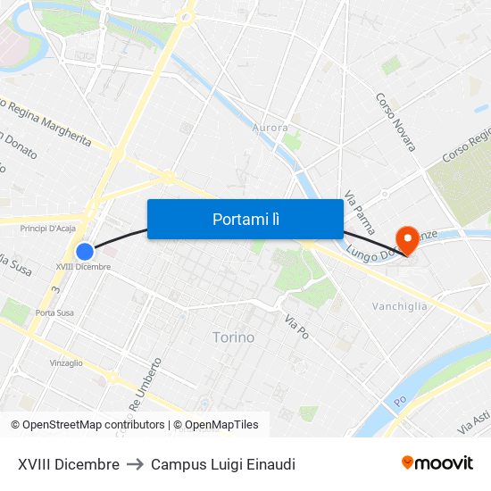 XVIII Dicembre to Campus Luigi Einaudi map