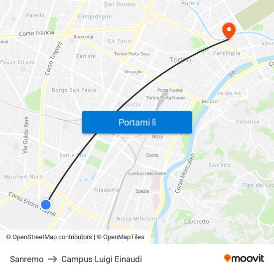 Sanremo to Campus Luigi Einaudi map