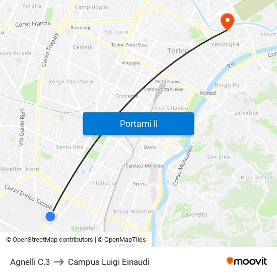 Agnelli C.3 to Campus Luigi Einaudi map