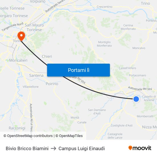 Bivio Bricco Biamini to Campus Luigi Einaudi map