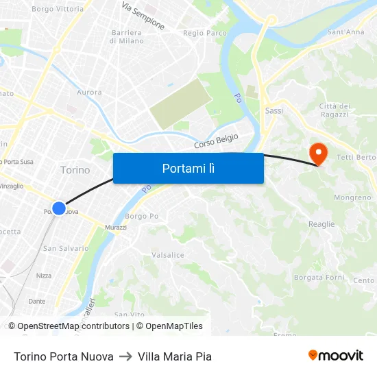 Torino Porta Nuova to Villa Maria Pia map