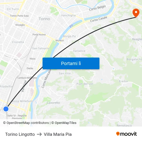 Torino Lingotto to Villa Maria Pia map