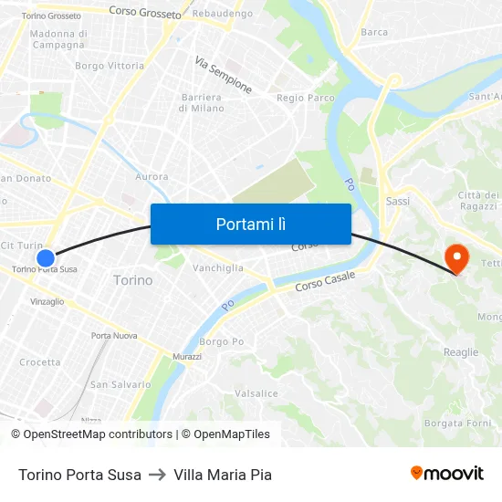 Torino Porta Susa to Villa Maria Pia map