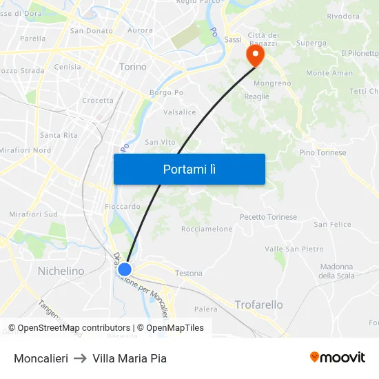 Moncalieri to Villa Maria Pia map
