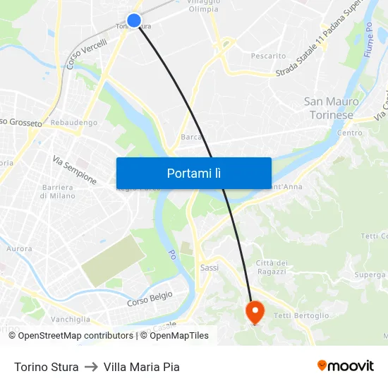Torino Stura to Villa Maria Pia map