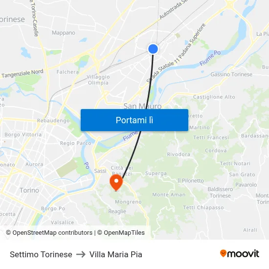Settimo Torinese to Villa Maria Pia map