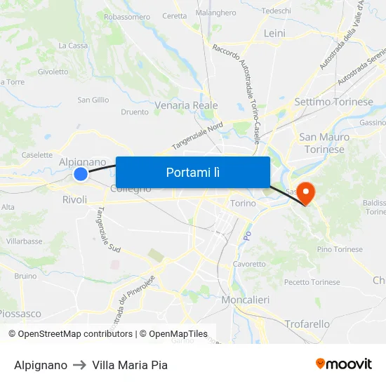 Alpignano to Villa Maria Pia map