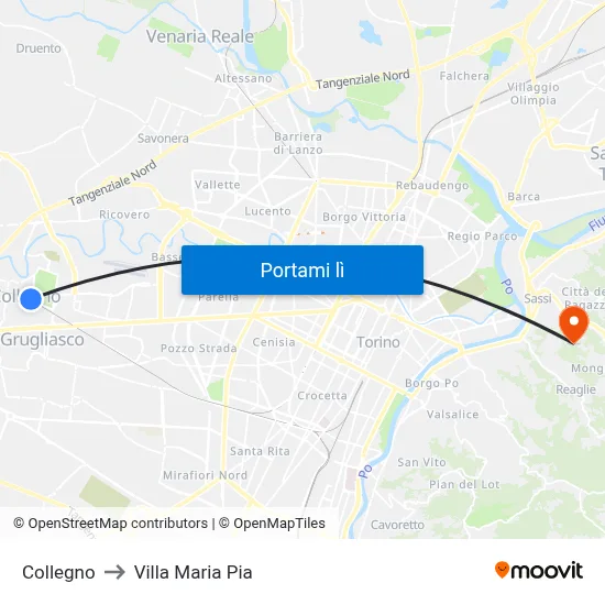 Collegno to Villa Maria Pia map