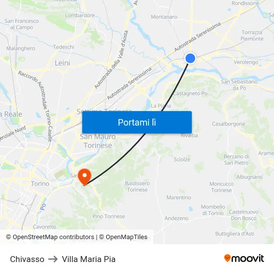 Chivasso to Villa Maria Pia map