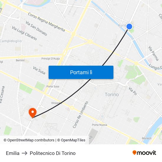 Emilia to Politecnico Di Torino map