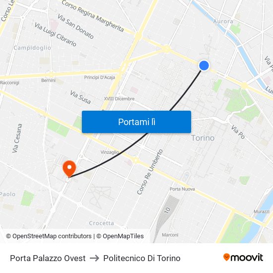 Porta Palazzo Ovest to Politecnico Di Torino map