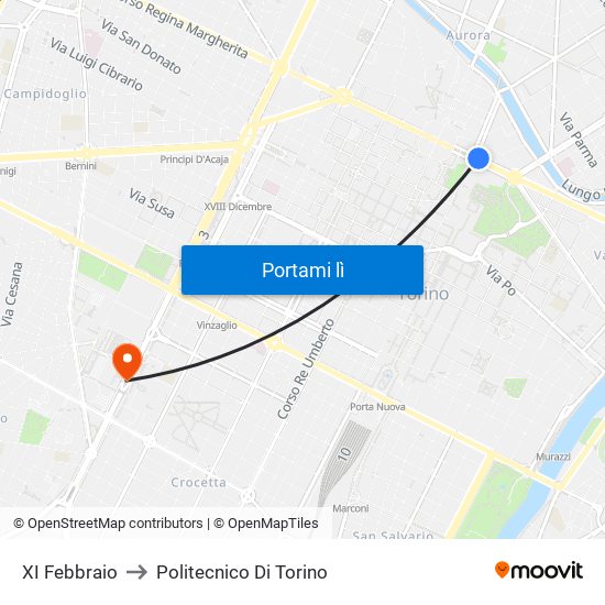 XI Febbraio to Politecnico Di Torino map