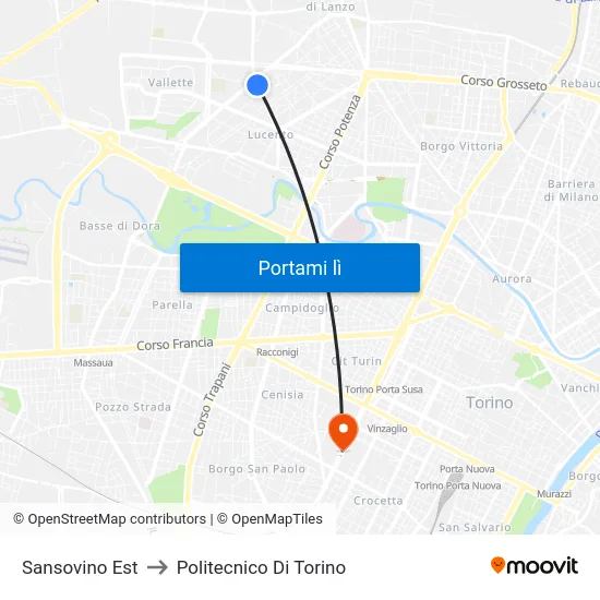 Sansovino Est to Politecnico Di Torino map