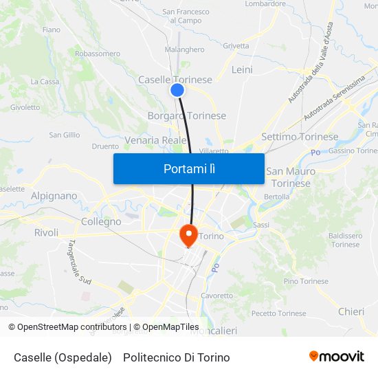 Caselle (Ospedale) to Politecnico Di Torino map