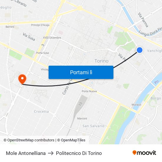 Mole Antonelliana to Politecnico Di Torino map
