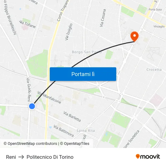 Reni to Politecnico Di Torino map
