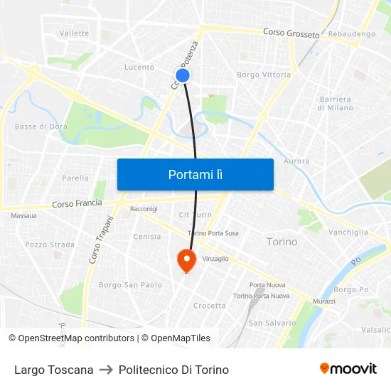 Largo Toscana to Politecnico Di Torino map